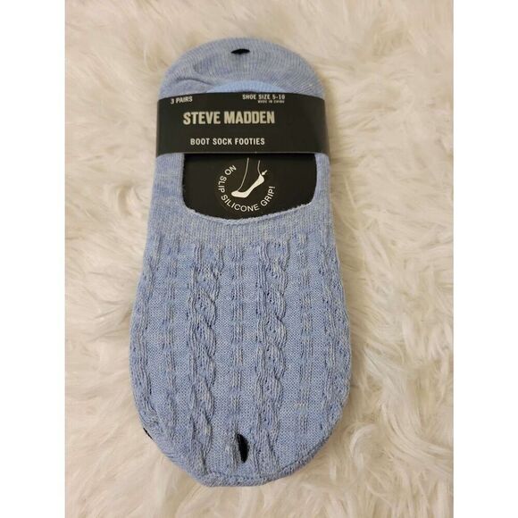 Steve Madden Boot Sock Footies No Slip Cable Knit Socks 3 Pair New - Picture 1 of 3
